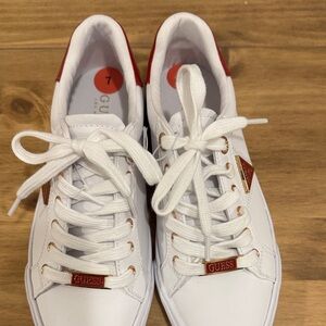 GUESS Women's White Sneakers with Red Details